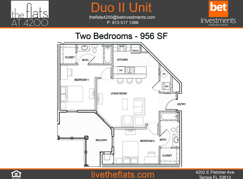 Duo II w/Balc: Beds - 2: Baths - 2: SqFt Range - 956 to 956