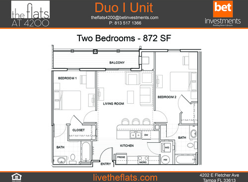 Duo I w/Balc: Beds - 2: Baths - 2: SqFt Range - 872 to 872