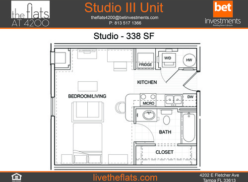 Studio III: Beds - 1: Baths - 1: SqFt Range - 405 to 405