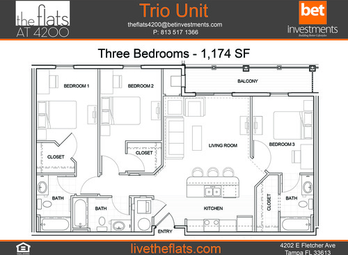 Trio w/Balc: Beds - 3: Baths - 3: SqFt Range - 1174 to 1174