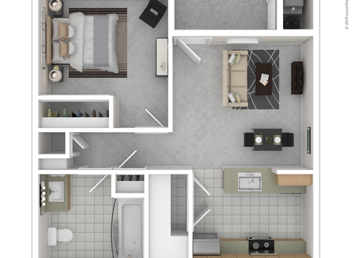 The Seville: Beds - 1: Baths - 1: SqFt Range - 648 to 648