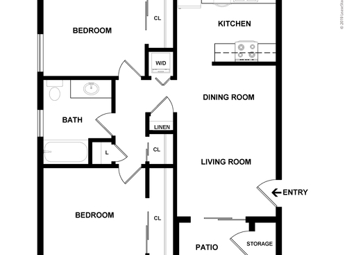 Two Bedroom One Bath: Beds - 2: Baths - 1: SqFt Range - 770 to 770