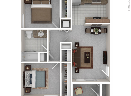 Two Bedroom One Bath: Beds - 2: Baths - 1: SqFt Range - 770 to 770