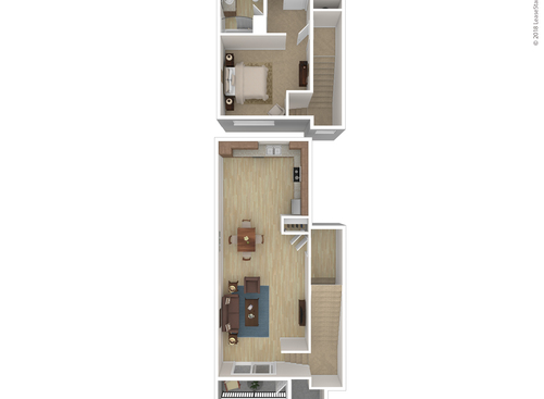 One Bedroom 2-Story: Beds - 1: Baths - 1: SqFt Range - 932 to 932