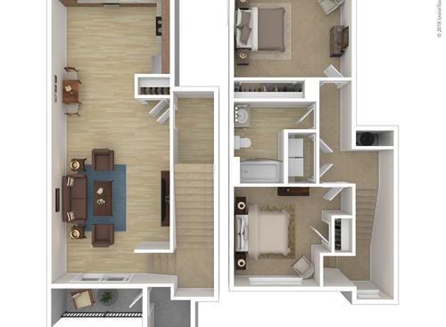 Two Bedroom 2-Story: Beds - 2: Baths - 2: SqFt Range - 1149 to 1156