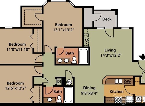 The Berkeley At Southpoint - Three bedrooms / Two bathrooms - 3 bed - 2 bath - 1410 sf