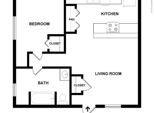 1 Bedroom: Beds - 1: Baths - 1: SqFt Range - 606 to 606