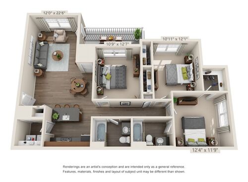 The Crown: Beds - 3: Baths - 2: SqFt Range - 1233 to 1233