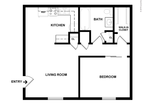The Cottage: Beds - 1: Baths - 1: SqFt Range - 585 to