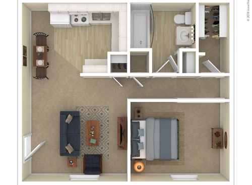 The Cottage: Beds - 1: Baths - 1: SqFt Range - 585 to