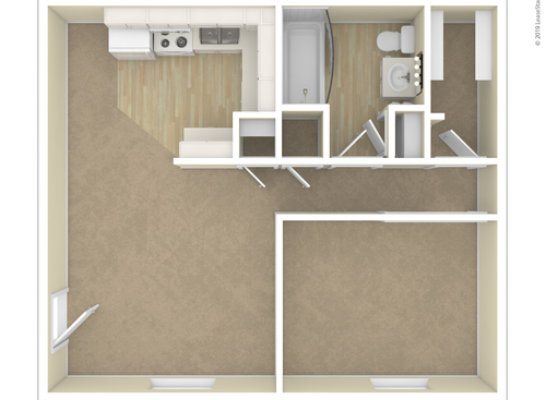 The Cottage: Beds - 1: Baths - 1: SqFt Range - 585 to