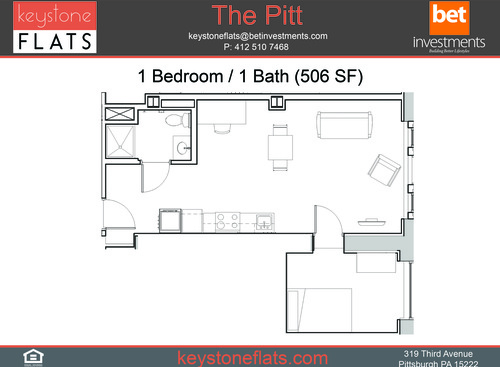 1-1 Bed - The Pitt: Beds - 1: Baths - 1: SqFt Range - 506 to 506
