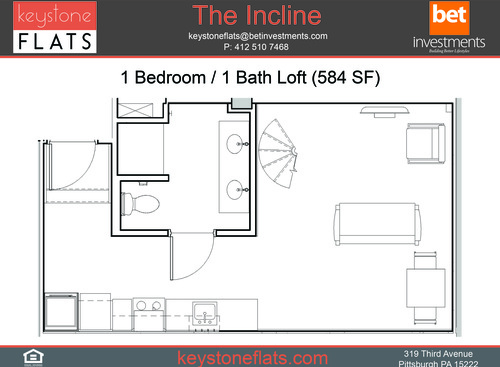 1-1 Loft - The Incline: Beds - 1: Baths - 1: SqFt Range - 430 to 584
