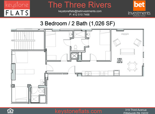 4-2 Shared - The Three Rivers: Beds - 3: Baths - 2: SqFt Range - 1026 to 1026