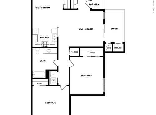Two Bedroom One Bath: Beds - 2: Baths - 1: SqFt Range - 915 to 915