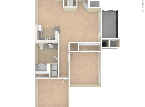 Two Bedroom One Bath: Beds - 2: Baths - 1: SqFt Range - 915 to 915