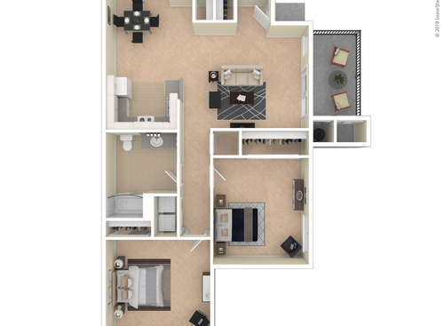 Two Bedroom One Bath: Beds - 2: Baths - 1: SqFt Range - 915 to 915