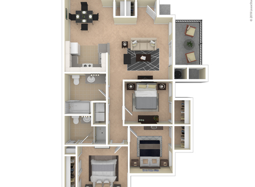 Three Bedroom Two Bath: Beds - 3: Baths - 2: SqFt Range - 1125 to 1125