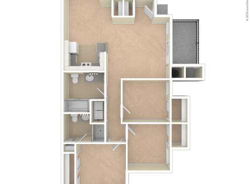 Three Bedroom Two Bath: Beds - 3: Baths - 2: SqFt Range - 1125 to 1125