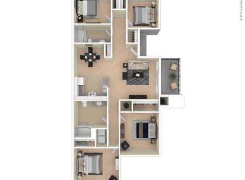 Four Bedroom Two Bath: Beds - 4: Baths - 2: SqFt Range - 1318 to 1318