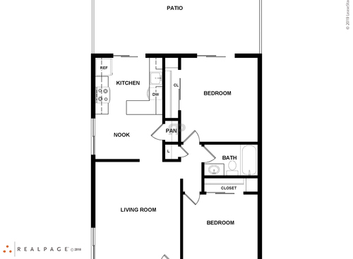Two Bedroom : Beds - 2: Baths - 1: SqFt Range - 900 to 900