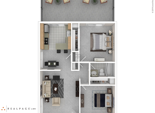 Two Bedroom : Beds - 2: Baths - 1: SqFt Range - 900 to 900