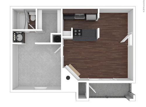 A2: Beds - 1: Baths - 1: SqFt Range - 608 to 608