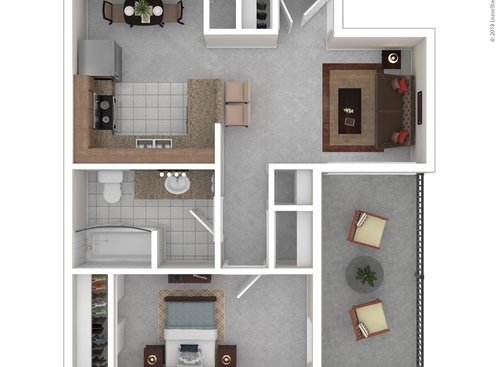 One Bedroom One Bath: Beds - 1: Baths - 1: SqFt Range - 740 to 740