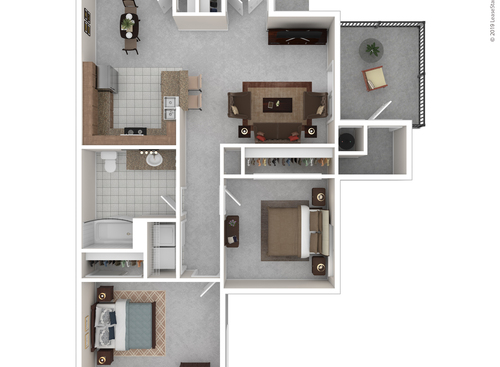 Two Bedroom One Bath: Beds - 2: Baths - 1: SqFt Range - 890 to 890
