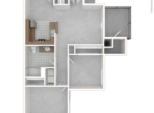 Two Bedroom One Bath: Beds - 2: Baths - 1: SqFt Range - 890 to 890