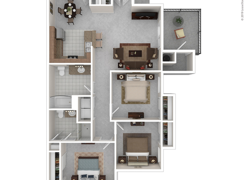 Three Bedroom Two Bath: Beds - 3: Baths - 2: SqFt Range - 1106 to 1106