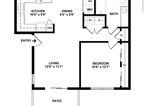 One Bedroom One Bath: Beds - 1: Baths - 1: SqFt Range - 685 to 685
