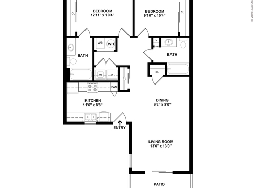 Two Bedroom Two Bath: Beds - 2: Baths - 2: SqFt Range - 907 to 907