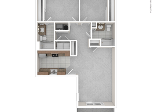 Two Bedroom Two Bath: Beds - 2: Baths - 2: SqFt Range - 907 to 907