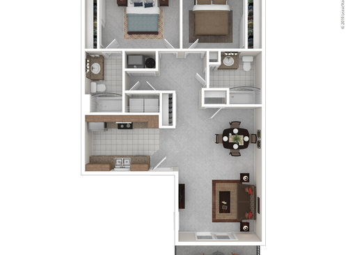 Two Bedroom Two Bath: Beds - 2: Baths - 2: SqFt Range - 907 to 907