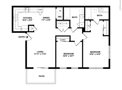Two Bedroom Two Bath: Beds - 2: Baths - 2: SqFt Range - 907 to 907