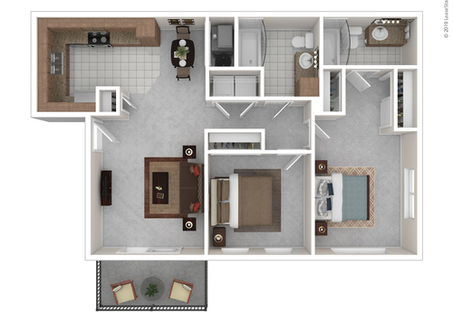 Two Bedroom Two Bath: Beds - 2: Baths - 2: SqFt Range - 907 to 907