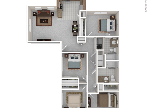 Four Bedroom Two Bath: Beds - 4: Baths - 2: SqFt Range - 1193 to 1193