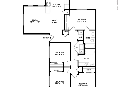 Four Bedroom Two Bath: Beds - 4: Baths - 2: SqFt Range - 1193 to 1193