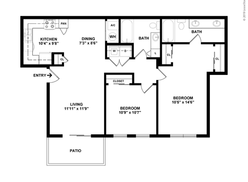Two Bedroom Two Bath: Beds - 2: Baths - 2: SqFt Range - 907 to 907