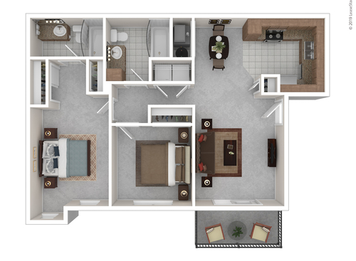 Two Bedroom Two Bath: Beds - 2: Baths - 2: SqFt Range - 907 to 907