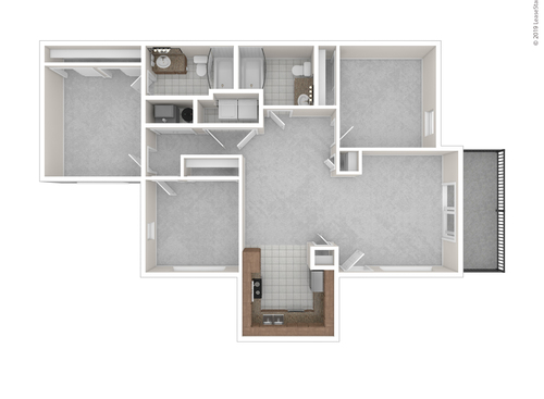Three Bedroom Two Bath: Beds - 3: Baths - 2: SqFt Range - 1051 to 1051