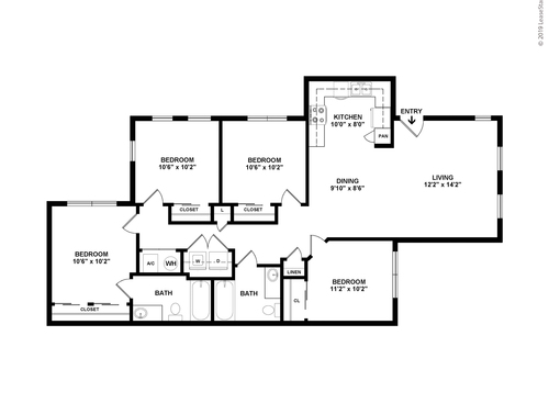 Four Bedroom Two Bath: Beds - 4: Baths - 2: SqFt Range - 1193 to 1193