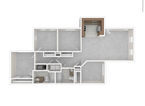 Four Bedroom Two Bath: Beds - 4: Baths - 2: SqFt Range - 1193 to 1193