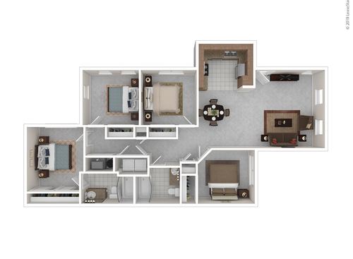 Four Bedroom Two Bath: Beds - 4: Baths - 2: SqFt Range - 1193 to 1193