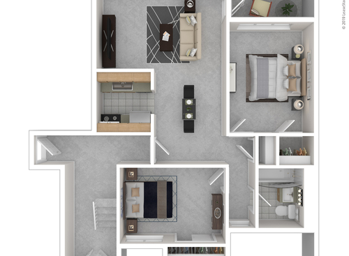 2 Bed / 1 Bath: Beds - 2: Baths - 1: SqFt Range - 752 to 752