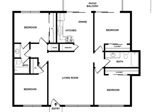 Four Bedroom: Beds - 4: Baths - 2: SqFt Range - 1267 to 1353