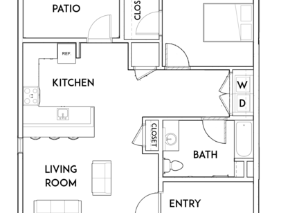 1 Bedroom 60% TC: Beds - 1: Baths - 1: SqFt Range - 727 to 727