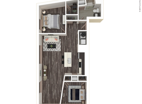 The Garfield - Two Bedroom, One Bath: A - 2 bed - 1 bath - 1010 sf