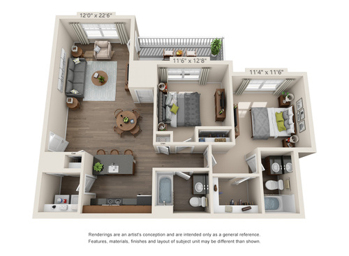 The Fred Apartment Homes - 2 Bedroom A - 2 bed - 2 bath - 1045 sf